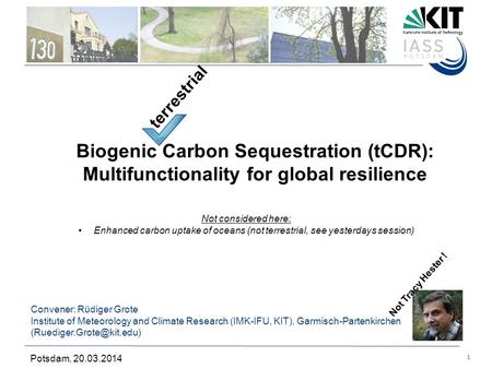1 Institute for Advanced Sustainability Studies e.V. Potsdam, 20.03.2014 Biogenic Carbon Sequestration (tCDR): Multifunctionality for global resilience.