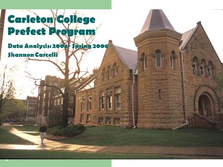 1 Carleton College Prefect Program Data Analysis: 2004- Spring 2006 Shannon Carcelli.