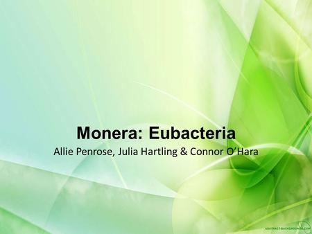 Monera: Eubacteria Allie Penrose, Julia Hartling & Connor O’Hara.