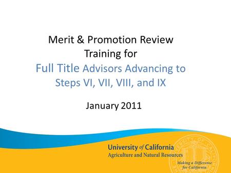 Merit & Promotion Review Training for Full Title Advisors Advancing to Steps VI, VII, VIII, and IX January 2011.