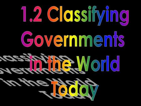 1.Unitary Government  Def: a centralized govt in which all powers belong to a single, central agency  Ex: Great Britain, France, Cuba, Egypt.