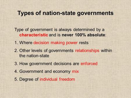 Types of nation-state governments