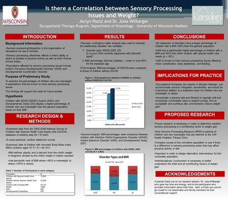 Is there a Correlation between Sensory Processing Issues and Weight? Jaclyn Pautz and Dr. Julia Wilbarger Occupational Therapy Program, Department of Kinesiology.