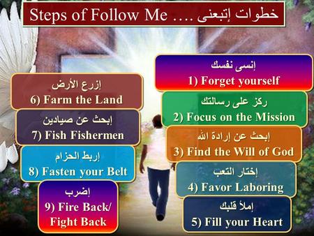 خطوات إتبعنى Steps of Follow Me …. إنسى نفسك 1) Forget yourself إنسى نفسك 1) Forget yourself ركز على رسالتك 2) Focus on the Mission ركز على رسالتك 2) Focus.