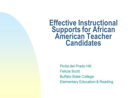 Effective Instructional Supports for African American Teacher Candidates Pixita del Prado Hill Felicia Scott Buffalo State College Elementary Education.