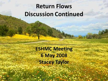 Return Flows Discussion Continued ESHMC Meeting 6 May 2008 Stacey Taylor.