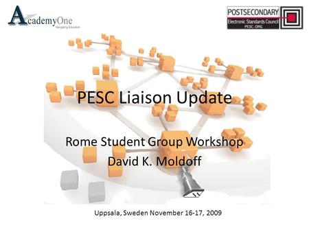 PESC Liaison Update Rome Student Group Workshop David K. Moldoff Uppsala, Sweden November 16-17, 2009.