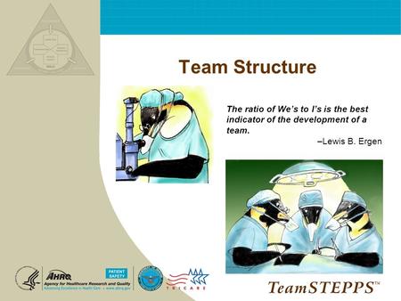 Team Structure The ratio of We’s to I’s is the best indicator of the development of a team. –Lewis B. Ergen NEXT: ™