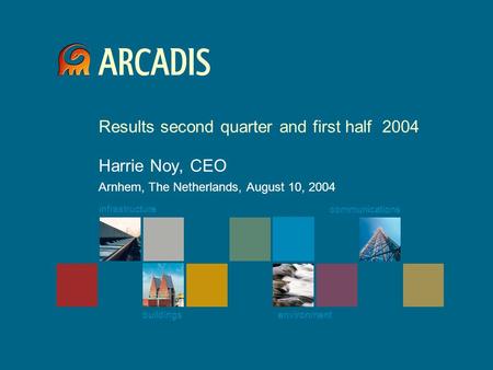 Communications buildingsenvironment infrastructure Results second quarter and first half 2004 Harrie Noy, CEO Arnhem, The Netherlands, August 10, 2004.