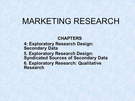 MARKETING RESEARCH CHAPTERS