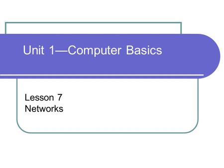 Unit 1—Computer Basics Lesson 7 Networks.
