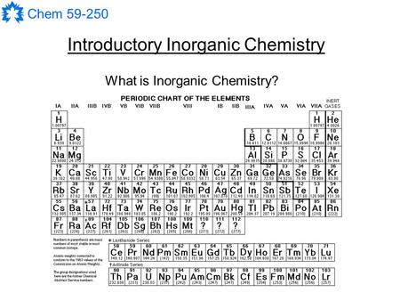 Chem 59-250 Introductory Inorganic Chemistry What is Inorganic Chemistry?