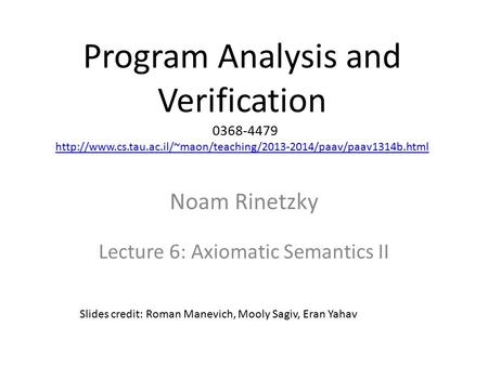 Program Analysis and Verification 0368-4479