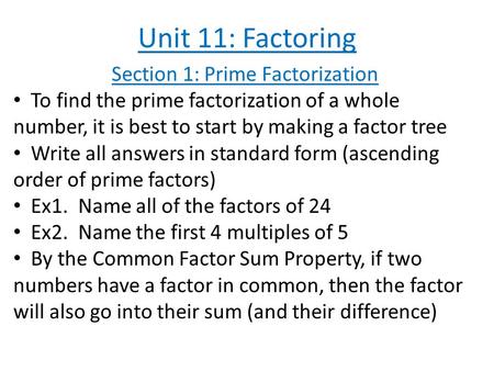 Section 1: Prime Factorization
