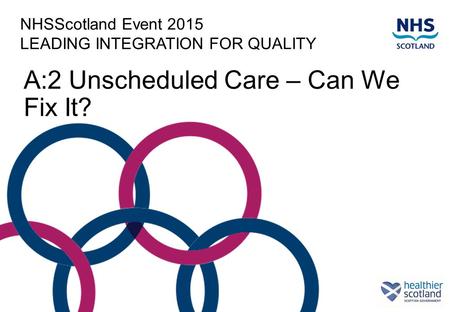 NHSScotland Event 2015 LEADING INTEGRATION FOR QUALITY A:2 Unscheduled Care – Can We Fix It?