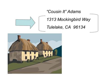“Cousin It” Adams 1313 Mockingbird Way Tulelake, CA 96134.