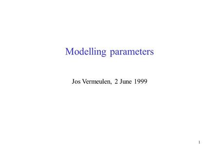 1 Modelling parameters Jos Vermeulen, 2 June 1999.