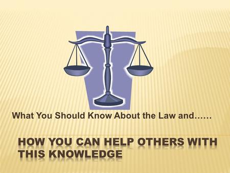 What You Should Know About the Law and…….  What do we call the person charge with a crime?  Who tries to prove the case?  Who helps defendant?  Who.