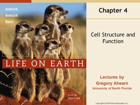 Copyright © 2009 Pearson Education, Inc.. Lectures by Gregory Ahearn University of North Florida Chapter 4 Cell Structure and Function.