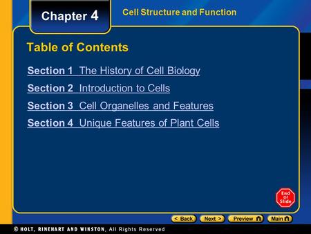 Chapter 4 Table of Contents Section 1 The History of Cell Biology