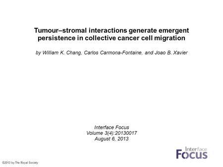 Tumour–stromal interactions generate emergent persistence in collective cancer cell migration by William K. Chang, Carlos Carmona-Fontaine, and Joao B.