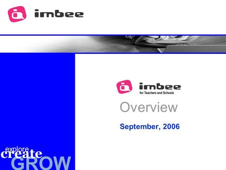 GROW create explore Overview September, 2006. 21-Sep-15Page 2 GROW create explore imbee Teachers.