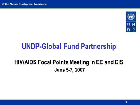 1 UNDP-Global Fund Partnership HIV/AIDS Focal Points Meeting in EE and CIS June 5-7, 2007.