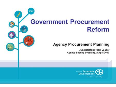 Government Procurement Reform Agency Procurement Planning June Ralston | Team Leader Agency Briefing Session | 21 April 2010.
