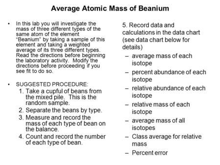 Average Atomic Mass of Beanium