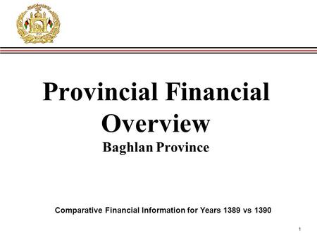 1 Provincial Financial Overview Baghlan Province Comparative Financial Information for Years 1389 vs 1390.