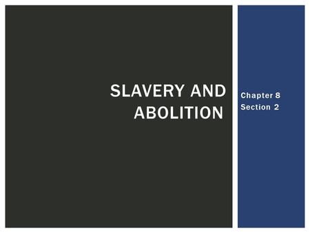 Slavery and Abolition Chapter 8 Section 2.