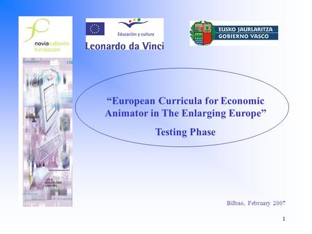 1 Bilbao, February 2007 “European Curricula for Economic Animator in The Enlarging Europe” Testing Phase.