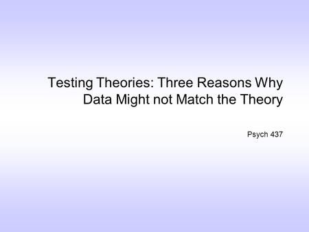 Testing Theories: Three Reasons Why Data Might not Match the Theory Psych 437.