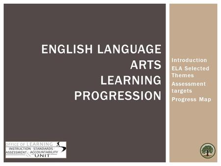 Introduction ELA Selected Themes Assessment targets Progress Map ENGLISH LANGUAGE ARTS LEARNING PROGRESSION.