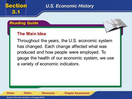 The Main Idea Throughout the years, the U.S. economic system has changed. Each change affected what was produced and how people were employed. To gauge.