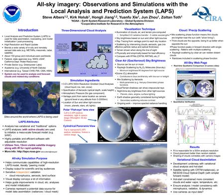 All-sky imagery: Observations and Simulations with the Local Analysis and Prediction System (LAPS) Steve Albers 1,2, Kirk Holub 1, Hongli Jiang 1,2, Yuanfu.