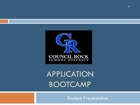 APPLICATION BOOTCAMP Student Presentation 1.  Continue discussion regarding college exploration process  Guide students in finding the ‘best fit’ colleges.
