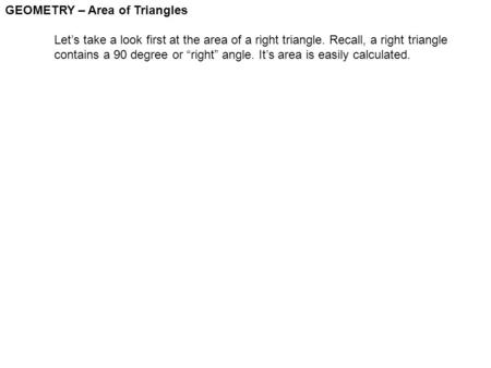 GEOMETRY – Area of Triangles