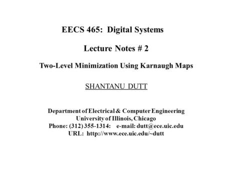 EECS 465: Digital Systems Lecture Notes # 2