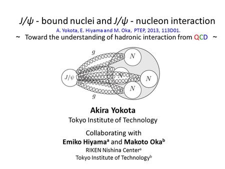 J/ψ - bound nuclei and J/ψ - nucleon interaction Akira Yokota Tokyo Institute of Technology Collaborating with Emiko Hiyama a and Makoto Oka b RIKEN Nishina.