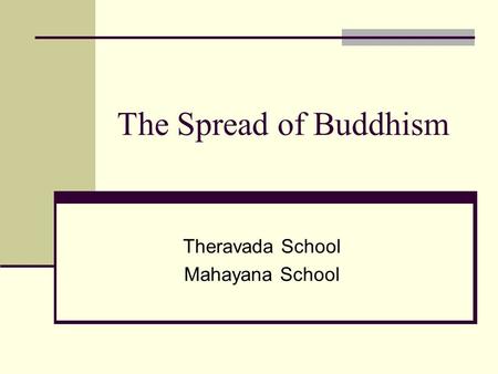 The Spread of Buddhism Theravada School Mahayana School.