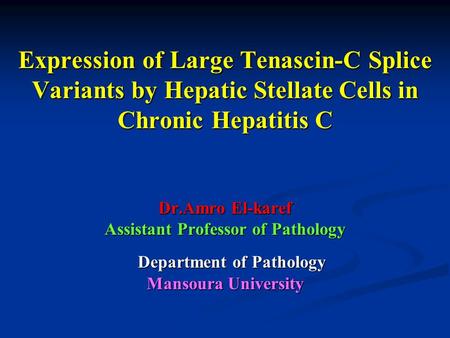 Expression of Large Tenascin-C Splice Variants by Hepatic Stellate Cells in Chronic Hepatitis C Dr.Amro El-karef Assistant Professor of Pathology Department.