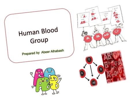 There are four different types of blood A, B, AB, O. They are determined by the protein (antigen) found on the RBCs. Prepared by Abeer Alhabash.