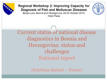 Current status of national disease diagnostics in Bosnia and Herzegovina: status and challenges National report (Svjetlana Batinić – Nemet) Regional Workshop.