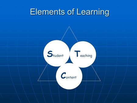 Elements of Learning S tudent C ontent T eaching.