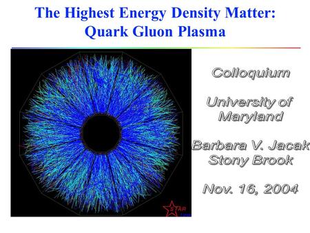 The Highest Energy Density Matter: Quark Gluon Plasma.