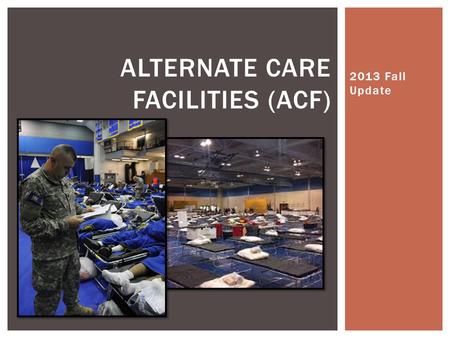 2013 Fall Update ALTERNATE CARE FACILITIES (ACF).