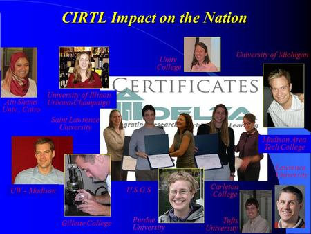 CIRTL Impact on the Nation University of Illinois Urbana-Champaign University of Michigan Carleton College Madison Area Tech College U.S.G.S Purdue University.