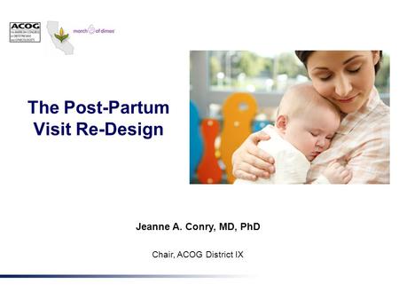 The Post-Partum Visit Re-Design Jeanne A. Conry, MD, PhD Chair, ACOG District IX.