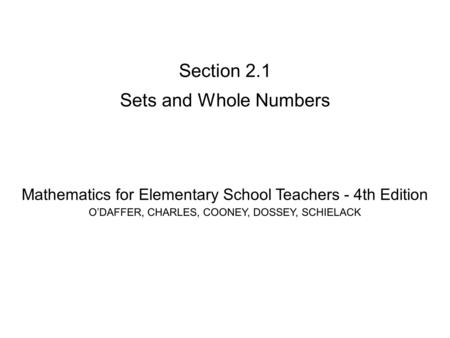 Section 2.1 Sets and Whole Numbers
